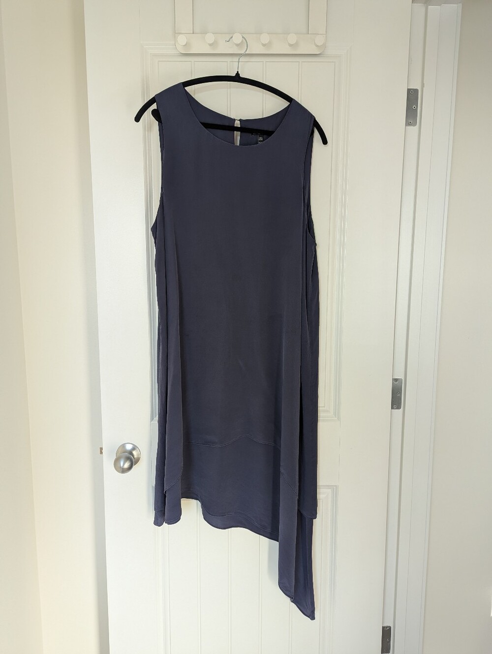 Eileen Fisher Silk Georgette Asymmetric Layered Midi Dress Blue XL